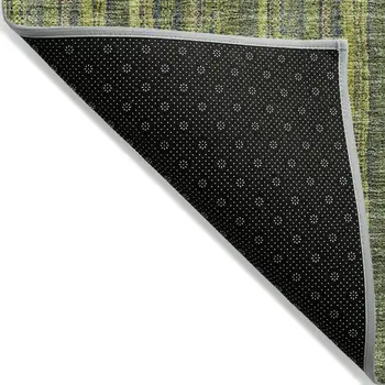 5' X 8' Olive Green And Lime Green Striped Washable Indoor Outdoor Area Rug