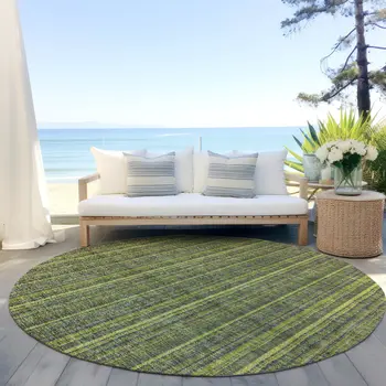 8' Olive Green And Lime Green Round Striped Washable Indoor Outdoor Area Rug