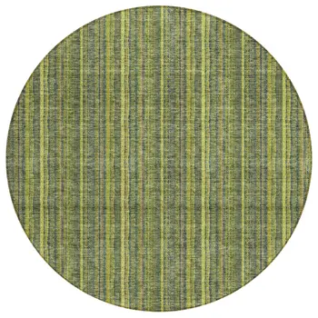 8' Olive Green And Lime Green Round Striped Washable Indoor Outdoor Area Rug