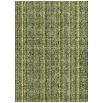 8' X 10' Olive Green And Lime Green Striped Washable Indoor Outdoor Area Rug