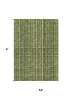 8' X 10' Olive Green And Lime Green Striped Washable Indoor Outdoor Area Rug