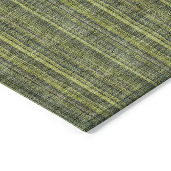 9' X 12' Olive Green And Lime Green Striped Washable Indoor Outdoor Area Rug