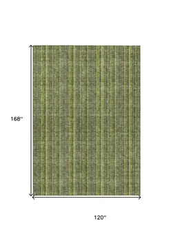 10' X 14' Olive Green And Lime Green Striped Washable Indoor Outdoor Area Rug