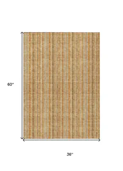 3' X 5' Peach Orange And Rust Striped Washable Indoor Outdoor Area Rug