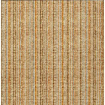 5' X 8' Peach Orange And Rust Striped Washable Indoor Outdoor Area Rug