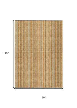 5' X 8' Peach Orange And Rust Striped Washable Indoor Outdoor Area Rug