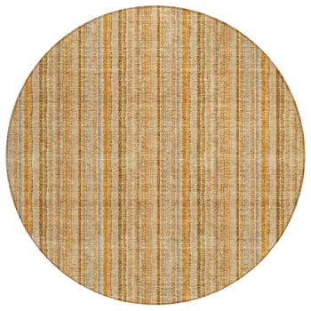 8' Peach Orange And Rust Round Striped Washable Indoor Outdoor Area Rug