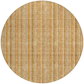 8' Peach Orange And Rust Round Striped Washable Indoor Outdoor Area Rug