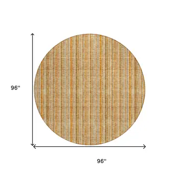 8' Peach Orange And Rust Round Striped Washable Indoor Outdoor Area Rug