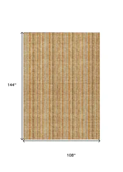 9' X 12' Peach Orange And Rust Striped Washable Indoor Outdoor Area Rug