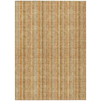 9' X 12' Peach Orange And Rust Striped Washable Indoor Outdoor Area Rug