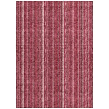 3' X 5' Pink Burgundy And Ivory Striped Washable Indoor Outdoor Area Rug
