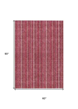 5' X 8' Pink Burgundy And Ivory Striped Washable Indoor Outdoor Area Rug