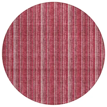 8' Pink Burgundy And Ivory Round Striped Washable Indoor Outdoor Area Rug