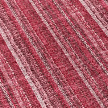 8' Pink Burgundy And Ivory Round Striped Washable Indoor Outdoor Area Rug