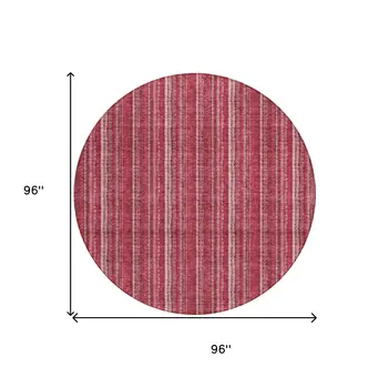 8' Pink Burgundy And Ivory Round Striped Washable Indoor Outdoor Area Rug