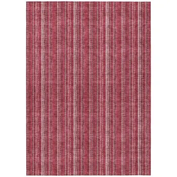 8' X 10' Pink Burgundy And Ivory Striped Washable Indoor Outdoor Area Rug