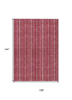 9' X 12' Pink Burgundy And Ivory Striped Washable Indoor Outdoor Area Rug