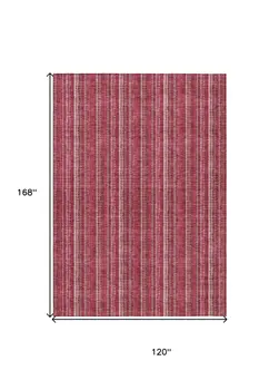 10' X 14' Pink Burgundy And Ivory Striped Washable Indoor Outdoor Area Rug