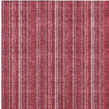 10' X 14' Pink Burgundy And Ivory Striped Washable Indoor Outdoor Area Rug