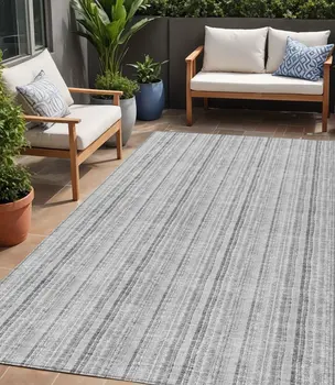5' X 8' Silver And Gray Striped Washable Indoor Outdoor Area Rug
