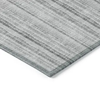 5' X 8' Silver And Gray Striped Washable Indoor Outdoor Area Rug