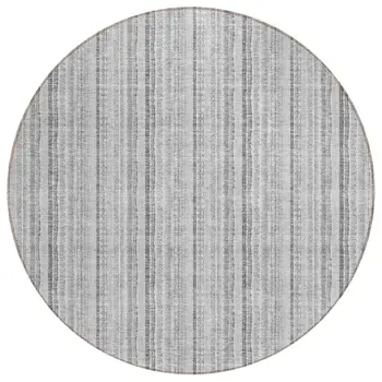 8' Silver And Gray Round Striped Washable Indoor Outdoor Area Rug