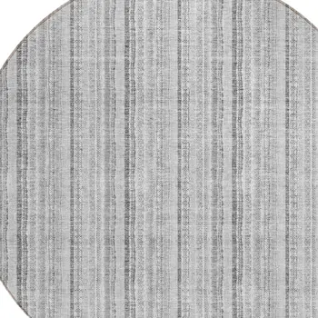 8' Silver And Gray Round Striped Washable Indoor Outdoor Area Rug