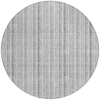 8' Silver And Gray Round Striped Washable Indoor Outdoor Area Rug