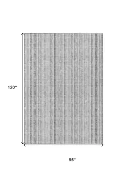 8' X 10' Silver And Gray Striped Washable Indoor Outdoor Area Rug