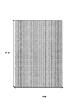 9' X 12' Silver And Gray Striped Washable Indoor Outdoor Area Rug