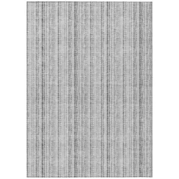10' X 14' Silver And Gray Striped Washable Indoor Outdoor Area Rug