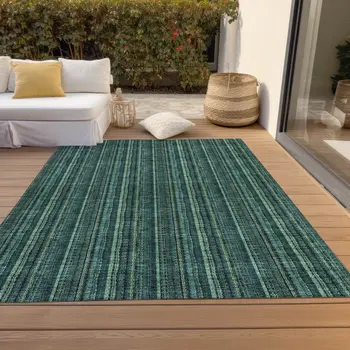 3' X 5' Teal Blue Aqua And Mint Green Striped Washable Indoor Outdoor Area Rug