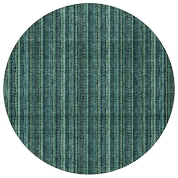 8' Teal Blue Aqua And Mint Green Round Striped Washable Indoor Outdoor Area Rug