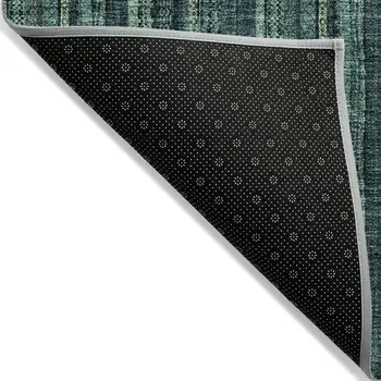 8' X 10' Teal Blue Aqua And Mint Green Striped Washable Indoor Outdoor Area Rug