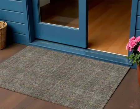 3' X 5' Taupe Denim Blue And Olive Green Striped Washable Indoor Outdoor Area Rug