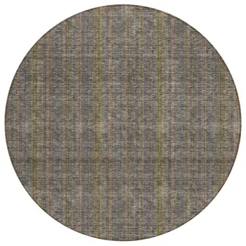 8' Taupe Denim Blue And Olive Green Round Striped Washable Indoor Outdoor Area Rug