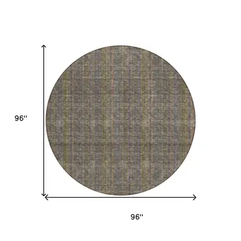 8' Taupe Denim Blue And Olive Green Round Striped Washable Indoor Outdoor Area Rug