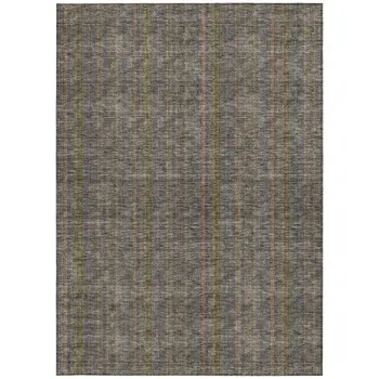 8' X 10' Taupe Denim Blue And Olive Green Striped Washable Indoor Outdoor Area Rug