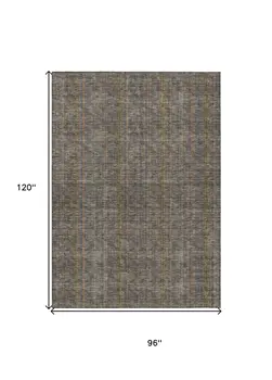 8' X 10' Taupe Denim Blue And Olive Green Striped Washable Indoor Outdoor Area Rug