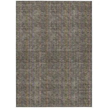 8' X 10' Taupe Denim Blue And Olive Green Striped Washable Indoor Outdoor Area Rug