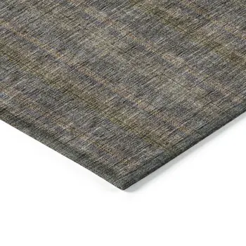 9' X 12' Taupe Denim Blue And Olive Green Striped Washable Indoor Outdoor Area Rug