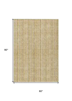 5' X 8' Wheat Gold And Gray Striped Washable Indoor Outdoor Area Rug