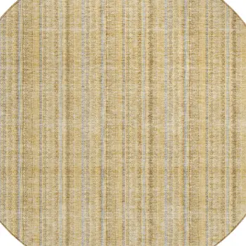8' Wheat Gold And Gray Round Striped Washable Indoor Outdoor Area Rug