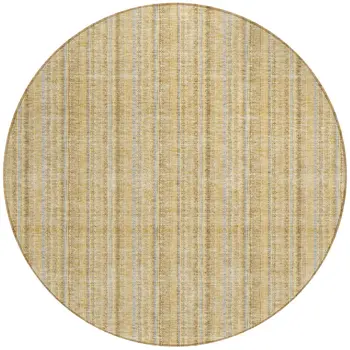 8' Wheat Gold And Gray Round Striped Washable Indoor Outdoor Area Rug