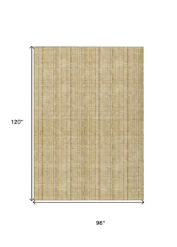 8' X 10' Wheat Gold And Gray Striped Washable Indoor Outdoor Area Rug