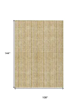 9' X 12' Wheat Gold And Gray Striped Washable Indoor Outdoor Area Rug