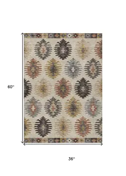 3' X 5' Beige Copper And Gray Southwestern Washable Indoor Outdoor Area Rug