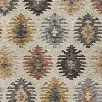 9' X 12' Beige Copper And Gray Southwestern Washable Indoor Outdoor Area Rug