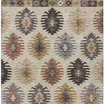 10' X 14' Beige Copper And Gray Southwestern Washable Indoor Outdoor Area Rug